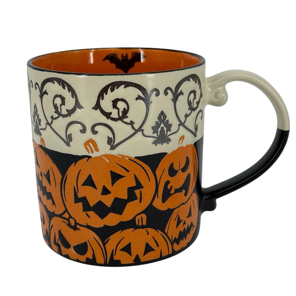 NWT Eli + Ana Happy Angry Pumpkin Halloween Mug Orange Black Spooky Eerie Fun